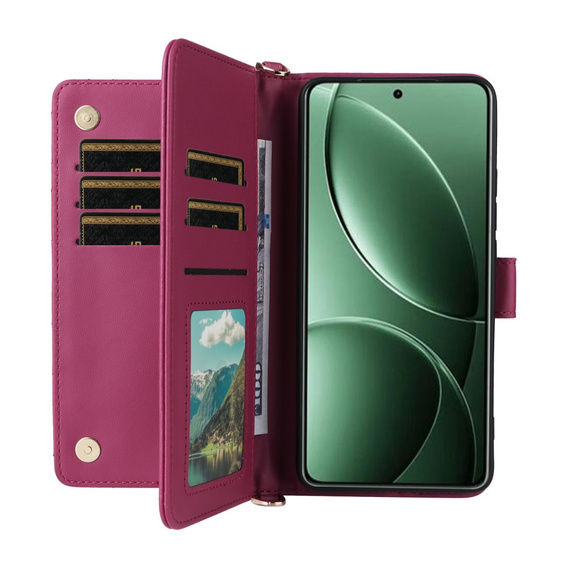 Flipové pouzdro pro Xiaomi Poco F7 Pro, Crossbody Leather Wallet, kaštanové