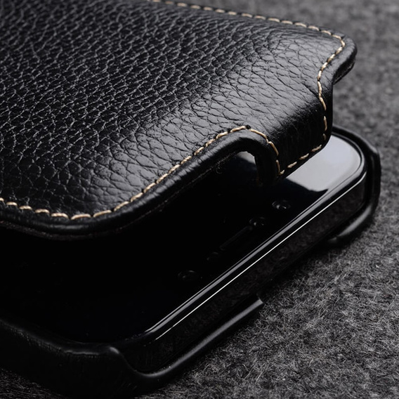 MELKCO flipové pouzdro pro iPhone 15 Pro Max, kožené, flipové, černé