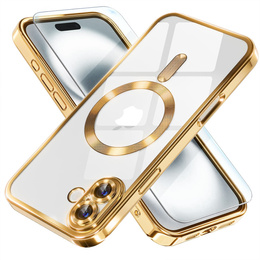 Pouzdro pro iPhone 16 Plus, Electro MagSafe, zlaté + sklo na displej
