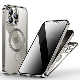 Pouzdro pro iPhone 15 Pro Max, Privacy Dual Glass, pro MagSafe, stříbrné