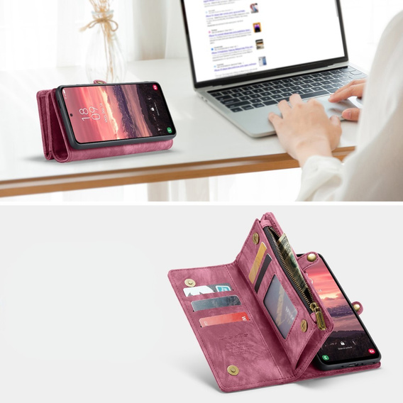 CASEME pouzdro pro Samsung Galaxy A56 5G, Retro Leather Wallet, s páskem, červené