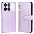Klopové pouzdro pro Xiaomi Poco F6 Pro, Wallet Zipper Pocket, fialové