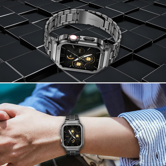 Ocelový náramek s pouzdrem pro Apple Watch 7/8/9 45MM, šedý
