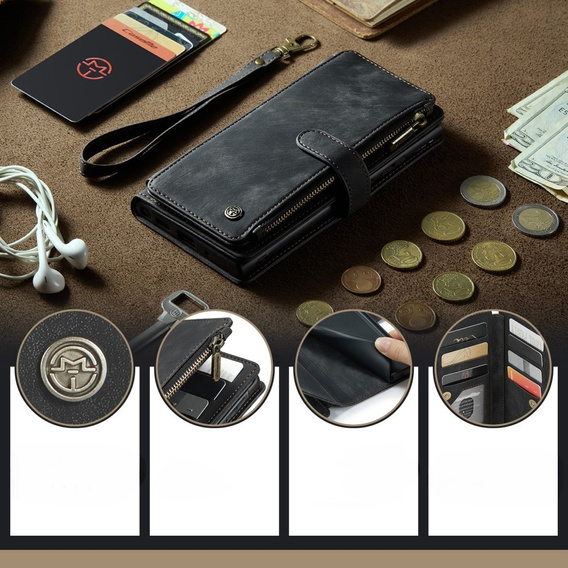 Pouzdro CASEME pro Samsung Galaxy A56 5G, Leather Wallet Cash and Card Slots, s poutkem, černé