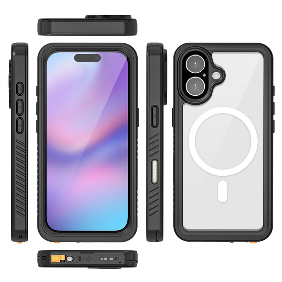 Redpepper pouzdro pro iPhone 17, vodotěsné IP68, pro MagSafe, průhledné s černými boky