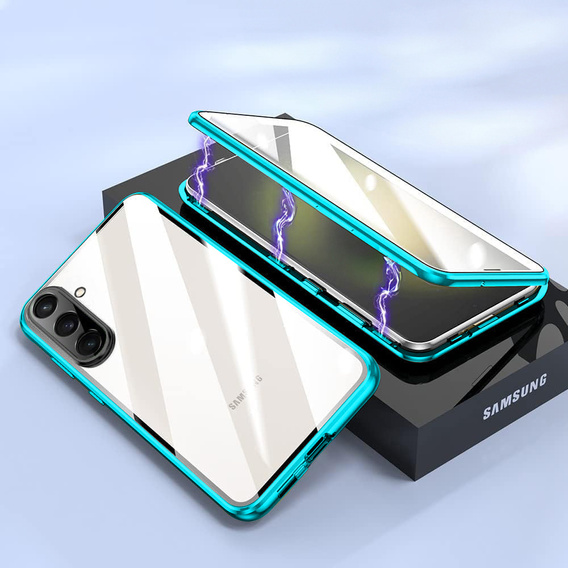 Pouzdro pro Samsung Galaxy A17 5G, magnetické dvojité sklo, průhledné s modrými boky
