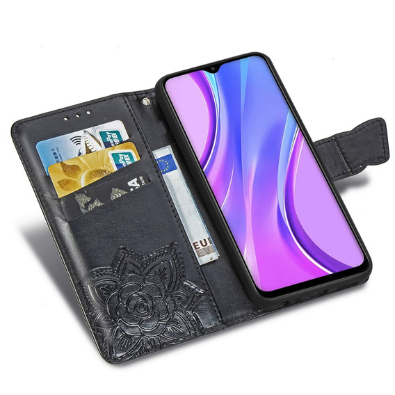 Klopové pouzdro pro Xiaomi Redmi 9, Butterfly, černé