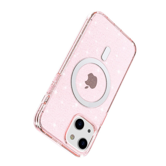 Pouzdro pro iPhone 14, Dropproof MagSafe Glitter, růžové