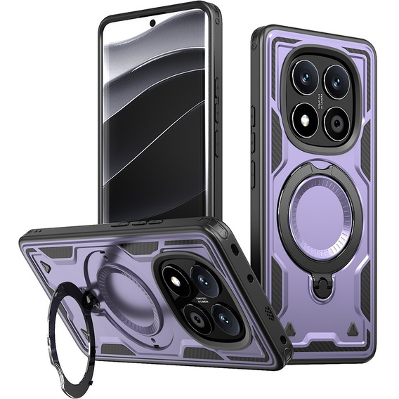 Pouzdro pro Xiaomi Redmi Note 14 Pro 5G /  Poco X7 5G, Military MagSafe, fialové + 9H sklo