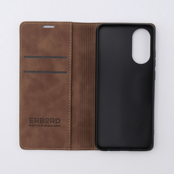 Pouzdro pro Oppo A78 4G, ERBORD Vintage peněženka s klopou, káva