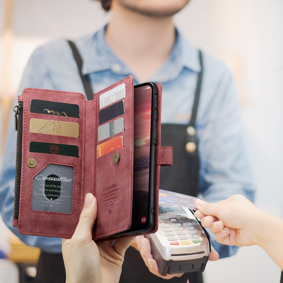 Pouzdro CASEME pro Samsung Galaxy A56 5G, Leather Wallet Cash and Card Slots, s poutkem, červené
