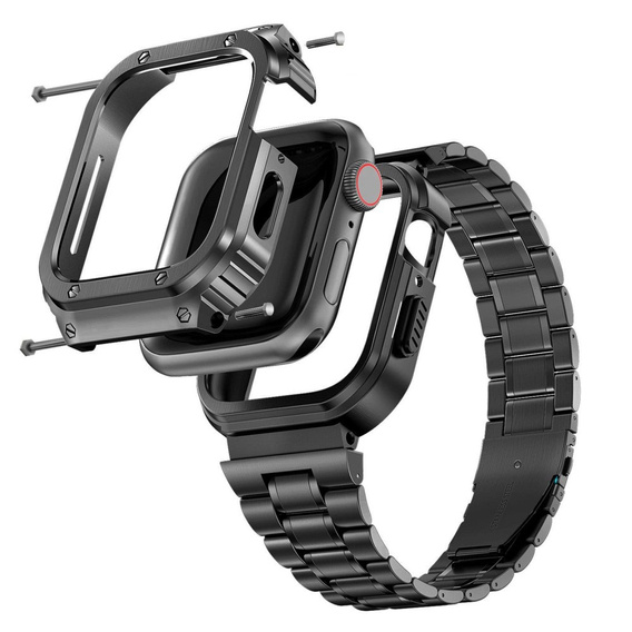 Ocelový náramek s pouzdrem pro Apple Watch 7/8/9 45MM, černý