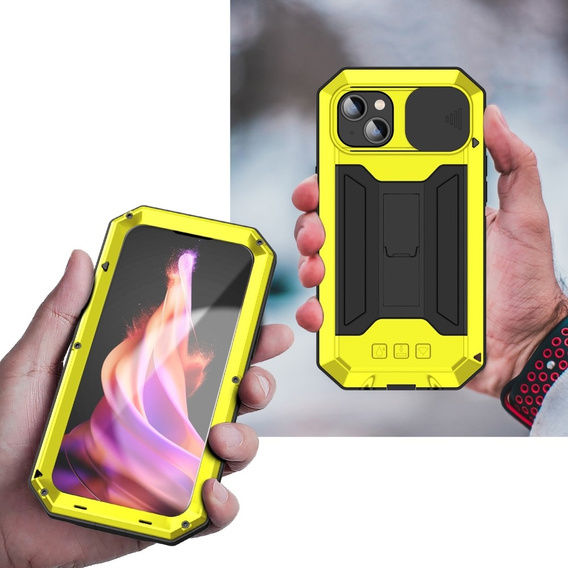 Pouzdro pro iPhone 15, R-JUST CamShield Slide, pancéřované, žluté / černé