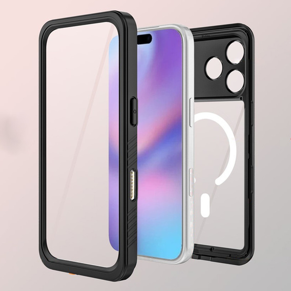 Pouzdro Redpepper pro iPhone 17 Pro, vodotěsné, IP68, pro MagSafe, průhledné s černými boky
