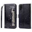 Klopové pouzdro pro Samsung Galaxy S24 Ultra, Wallet Zipper Pocket Glittery, černé