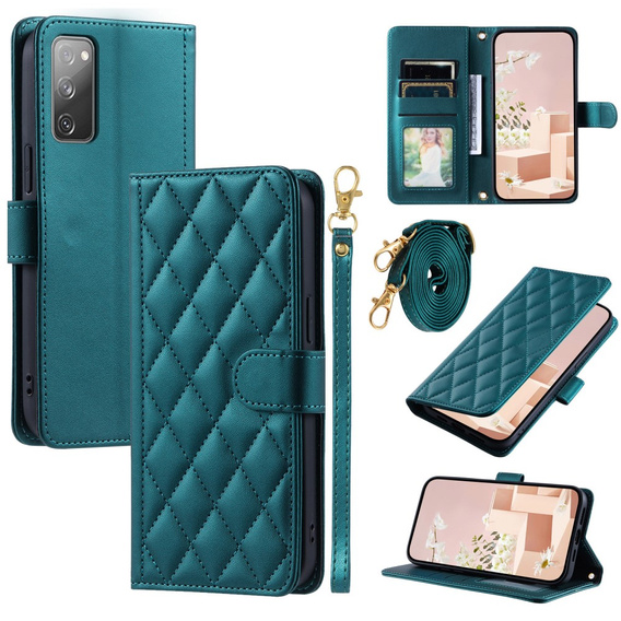 Pouzdro s klopou pro Samsung Galaxy S20 FE, Rhombus Crossbody Leather, tmavě zelené