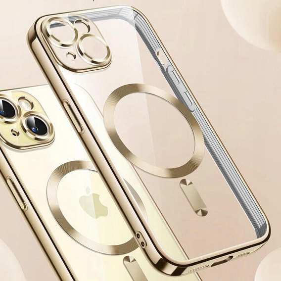 Pouzdro pro iPhone 14 Plus, Electro MagSafe, zlaté + sklo na displej