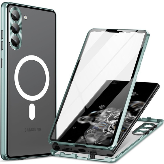 Magnetické pouzdro Dual Glass MagSafe pro Samsung Galaxy S23+ Plus, zelené