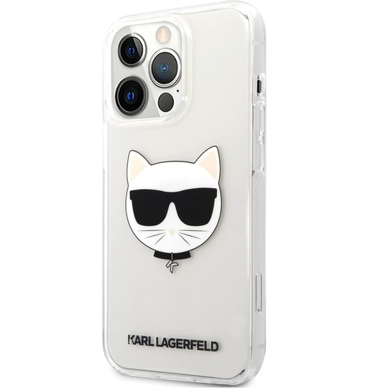 Pouzdro Karl Lagerfeld pro iPhone 13 Pro Max, Choupette Head, průhledné