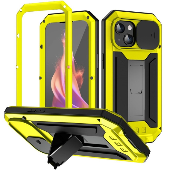 Pouzdro pro iPhone 15, R-JUST CamShield Slide, pancéřované, žluté / černé
