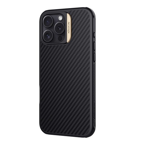 Pouzdro pro iPhone 16 Pro Max, pancéřované Nillkin, Carbon Fiber, pro Magsafe, zlaté