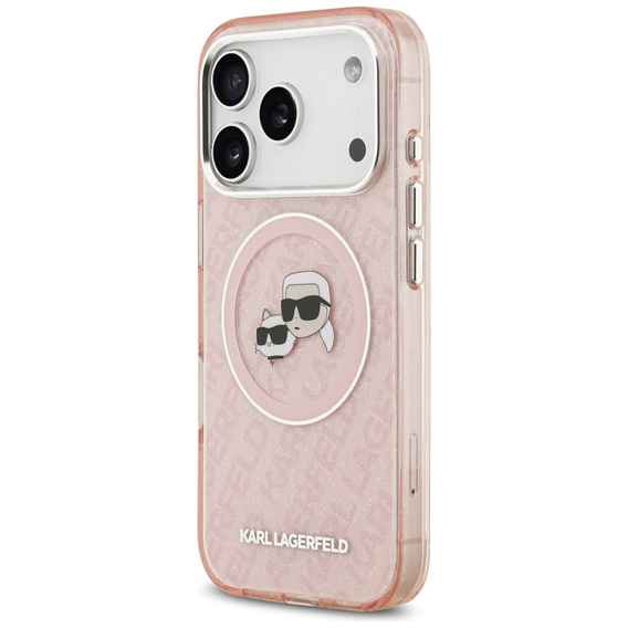 Pouzdro Karl Lagerfeld IML Glitter Karl & Choupette Heads Logo MagSafe pro iPhone 17 Pro Max