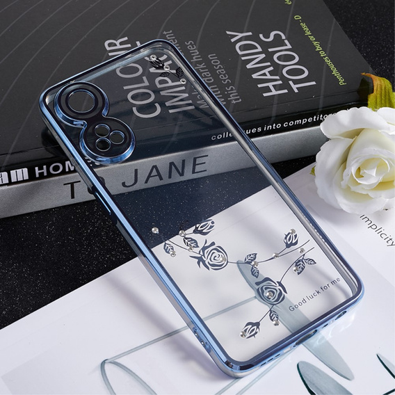 Pouzdro pro Oppo Reno8 T 4G, Glitter Flower, modré