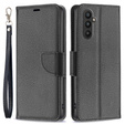 Klopové pouzdro pro Samsung Galaxy A25 5G, Wallet Litchi Leather, černé + 9H sklo 