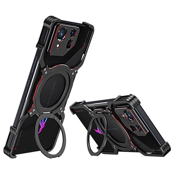 Pouzdro pro ASUS ROG Phone 8 5G / 8 Pro 5G, Kickstand Bumper, s krytem objektivu, pro MagSafe, černá / červená