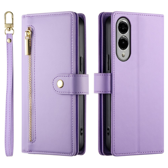 Klopové pouzdro pro Samsung Galaxy S25 Edge, Wallet Zipper Pocket, fialové