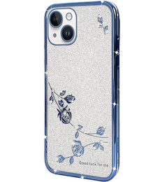 Pouzdro pro iPhone 14, Glitter Flower, modré