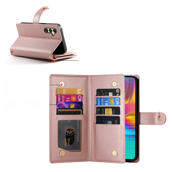 Klopové pouzdro pro Samsung Galaxy A36 5G, Wallet Zipper Pocket, růžové