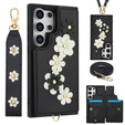 Pouzdro pro Samsung Galaxy S25 Ultra, Leather Flower Card Slot, černé