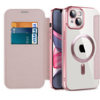 Klopové pouzdro pro iPhone 14 Plus, RFID Wallet MagSafe CamShield, růžové