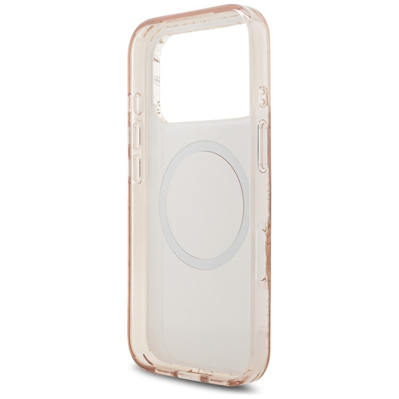 Pouzdro Guess IML Flowers Electroplated Allover With Beads Strap, pro MagSafe, s páskem pro iPhone 17 Pro Max