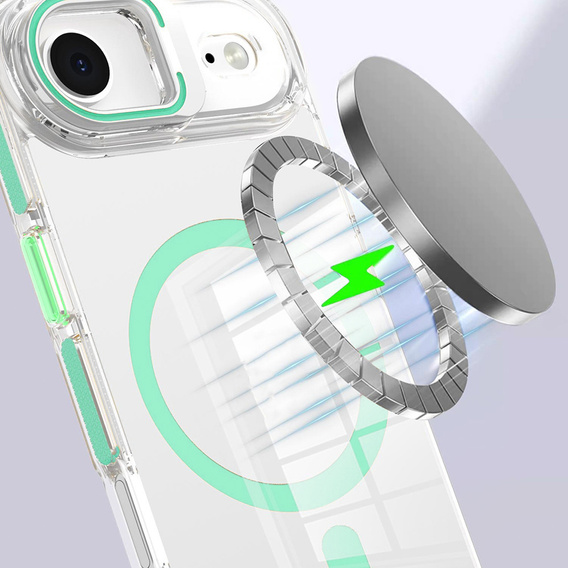 Pouzdro pro iPhone Air, pro MagSafe, se stojánkem, průhledné se zelenými vložkami