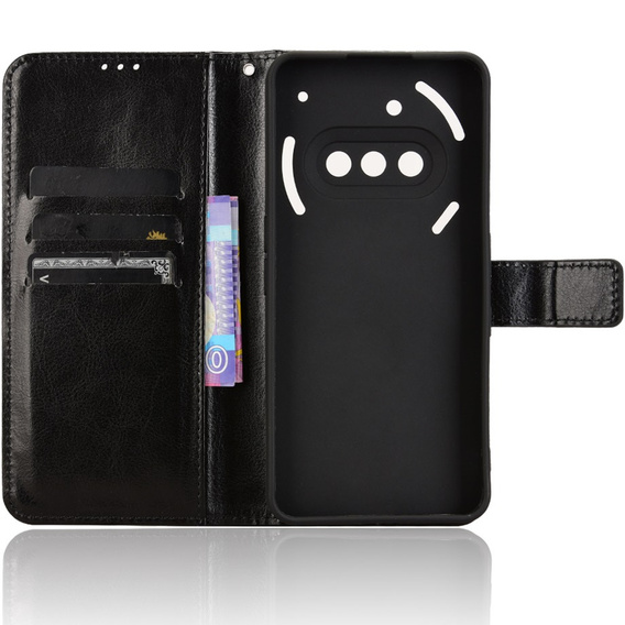 Klopové pouzdro pro Nothing Phone 3A, Crazy Horse Wallet, černé