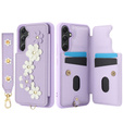 Pouzdro pro Samsung Galaxy A55 5G, Leather Flower Card Slot, fialové