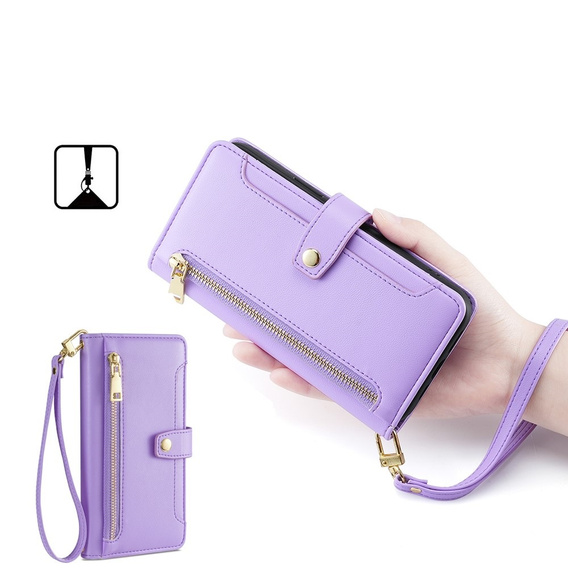 Klopové pouzdro pro Xiaomi Redmi Note 13 Pro+, Wallet Zipper Pocket, fialové