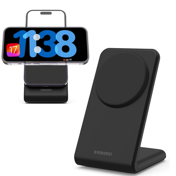 Bezdrátová indukční nabíječka ERBORD, 15 W, černá