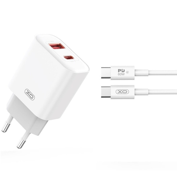 Síťová nabíječka XO CE12, USB-C, 20W + kabel USB-C - Lightning, bílá