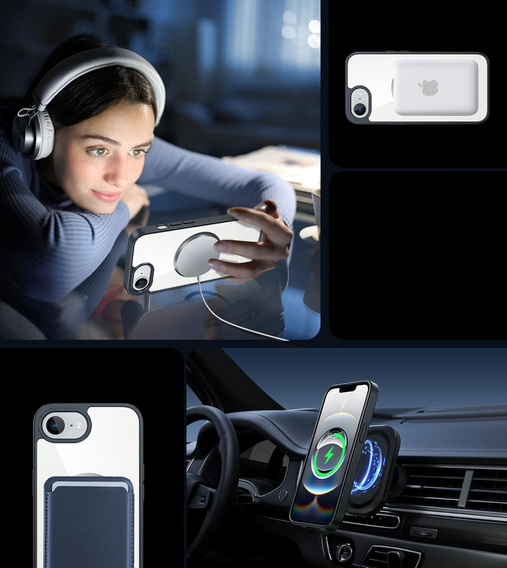Magnetické pouzdro pro iPhone 16E, MagSafe, černé + tvrzené sklo 9H