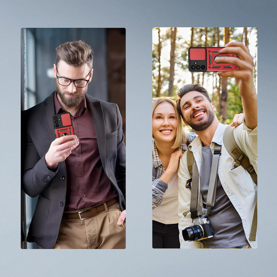 Pancéřové pouzdro pro Samsung Galaxy A17 5G, s ochranou fotoaparátu, se stojánkem, červené