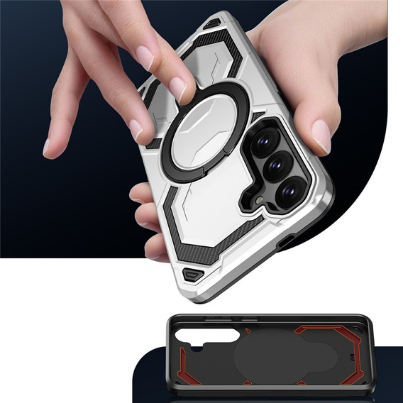 Magnetické pouzdro s podstavcem pro Samsung Galaxy A57 5G, stříbrné