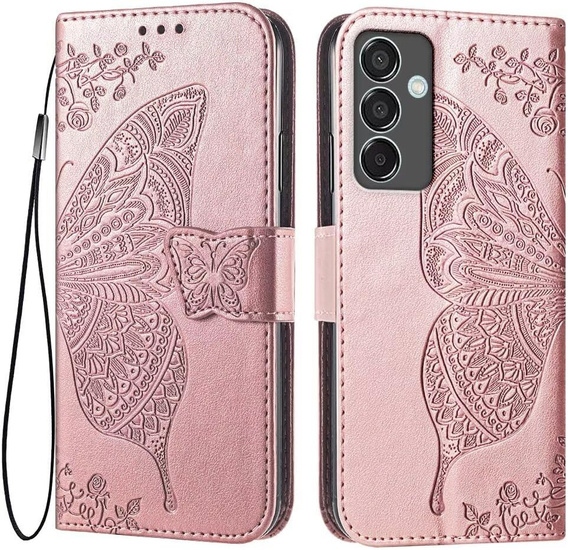 Klopové pouzdro pro Samsung Galaxy M55 5G, Butterfly, růžové rose gold