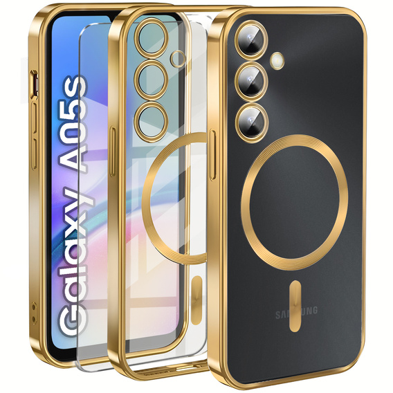 Pouzdro pro Samsung Galaxy A05s, Electro MagSafe, zlaté + sklo na displej