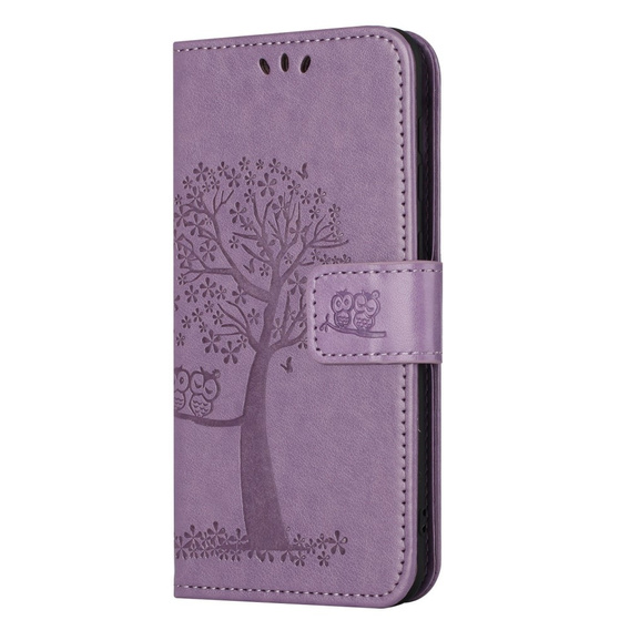 Klopové pouzdro pro Motorola Moto E22 / E22i, Wallet, tree i sowy, fialové