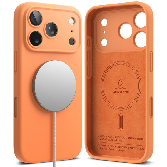 Pouzdro Ringke pro iPhone 17 Pro Max, silikonové magnetické pouzdro MagSafe, mandarinka