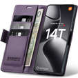 Pouzdro pro Xiaomi 14T Pro, ERBORD Glossy Litchi, flipová peněženka, fialové