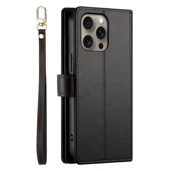 Klopové pouzdro pro iPhone 16 Pro, Wallet Zipper Pocket, černé